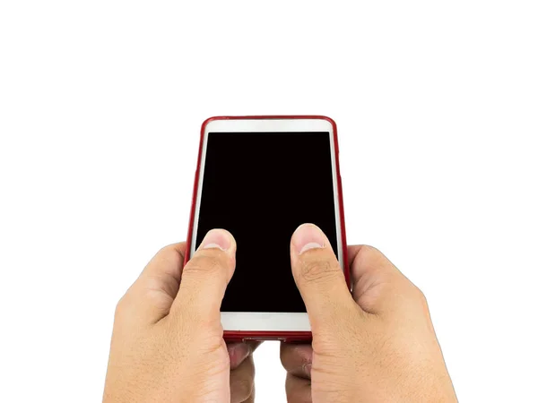 Ręka Trzyma Inteligentny Telefon Białym Tle Białym Tle Ścieżką Przycinającą — Zdjęcie stockowe