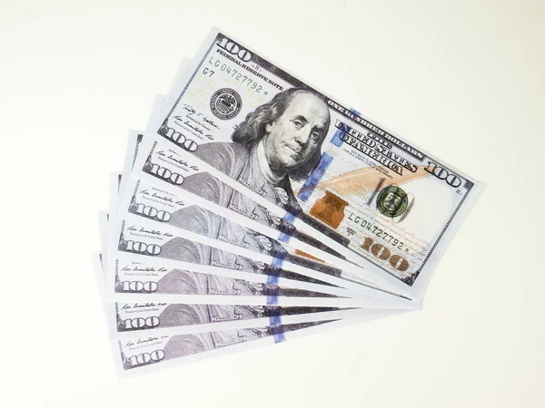 Billetes Cien Dólares Aislados Sobre Fondo Blanco — Foto de Stock
