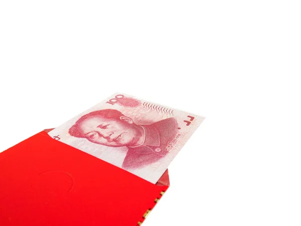 Chinese 100 Yuan Banknotes Money Red Envelope Isolated White Background — Stock Photo, Image