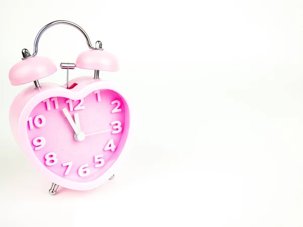 Pink Alarm Clock Form Heart Isolated White Background Valentine Day Stock Picture