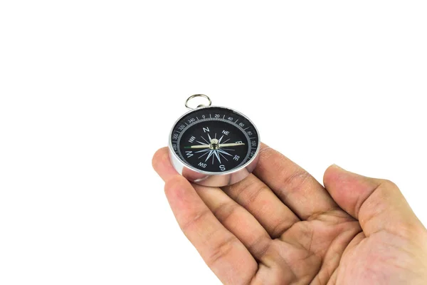 Ludzką Ręką Trzymając Kierunek Kompas Nawigacji — Zdjęcie stockowe