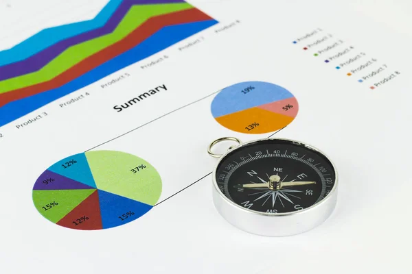 Bussiness graphs and finances with a compass lying nearby.