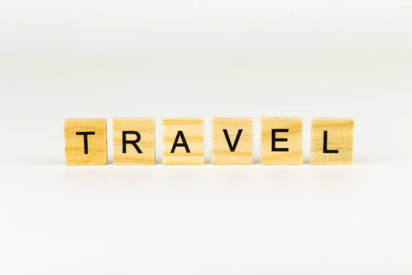 Travel Word In Wooden Cube.