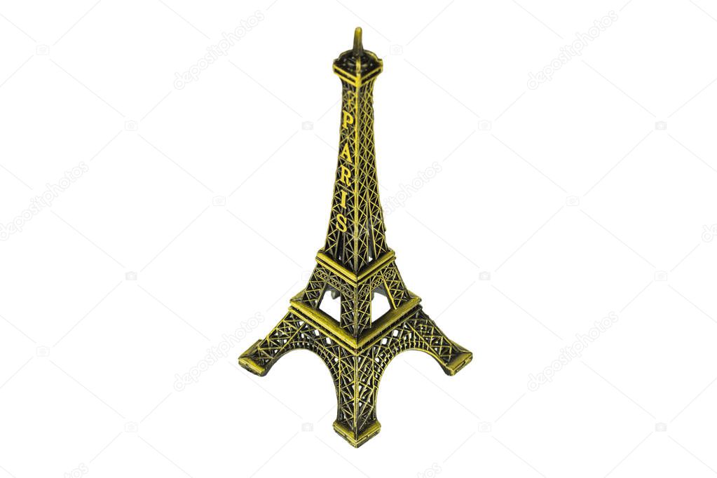 Eiffel tower replica isolated on white background.