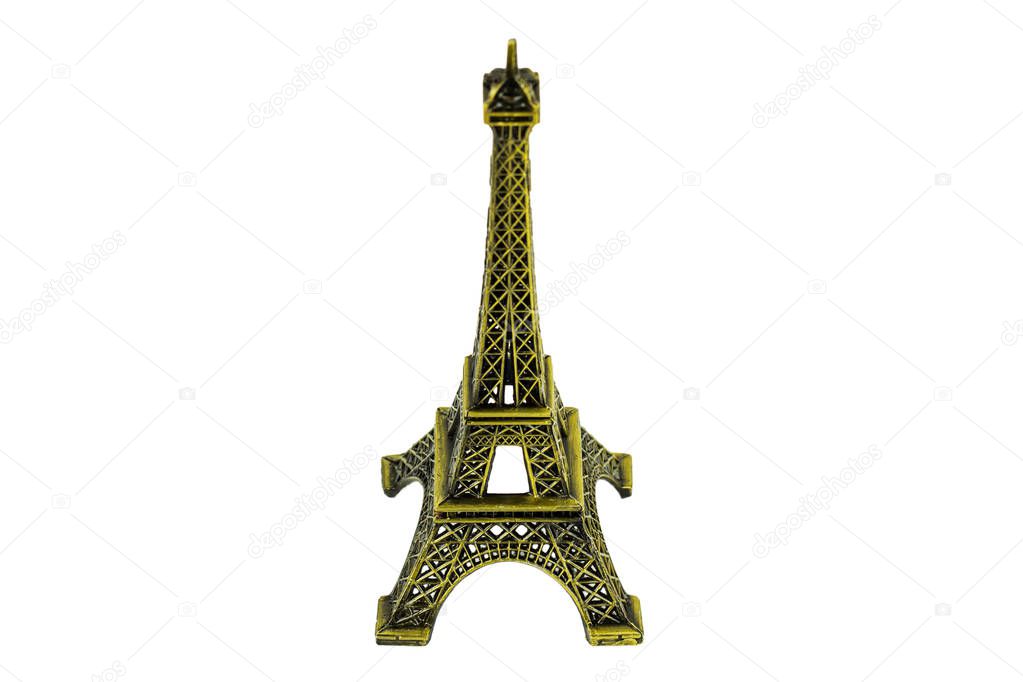 Eiffel tower replica isolated on white background.