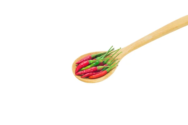 Red Chili Pepper Wooden Spoon Isolated White Background — Stock Photo, Image