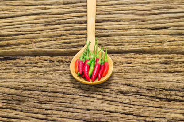 Red Peppers Wooden Spoon Wooden Background — Stock Photo, Image