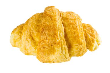 Beyaz arka planda izole edilmiş taze, lezzetli kruvasan..