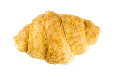 Beyaz arka planda izole edilmiş taze, lezzetli kruvasan..