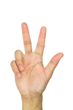 Erkek el üç parmak izole kırpma yolu da dahil olmak üzere beyaz arka plan üzerinde gösterilen.