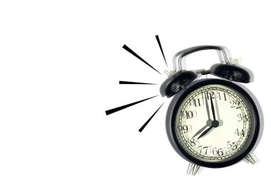 Saat sekizde gösterilen beyaz arka plan üzerinde izole zil çalar saat uyanmak-yukarıya zaman.