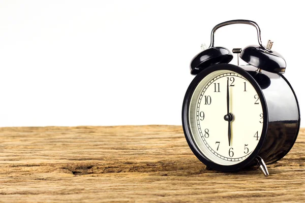 Reloj Despertador Sobre Fondo Madera Sobre Blanco — Foto de Stock