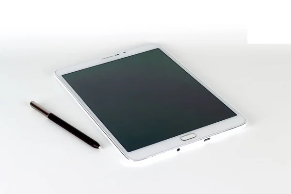 Computador Tablet Branco Isolado Sobre Fundo Branco — Fotografia de Stock