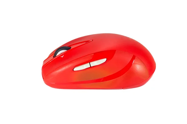 Vecchio Mouse Ottico Rosso Con Wireless Sfondo Bianco — Foto Stock