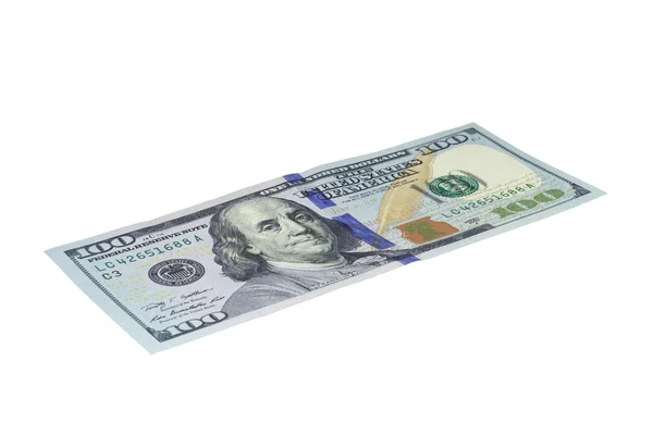 100 Amerikanske Dollarsedler Isolert Hvit Med Utklippsbane – stockfoto