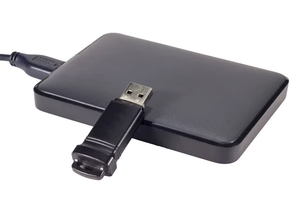 Externí Pevný Disk Usb Disk Izolovaných Bílém Pozadí — Stock fotografie