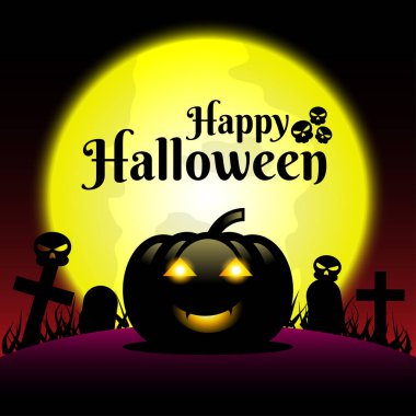 Mutlu Cadılar Bayramı arka plan ile kabak dolunay fon, vektör çizim.