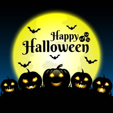 Mutlu Cadılar Bayramı arka plan ile kabak dolunay fon, vektör çizim.