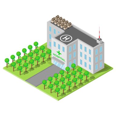 Düz ve izometrik tasarımıyla, vektör çizim Eps10 bina hastane.