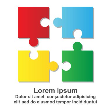 Dört adet renkli parçalı bulmaca vektör illüstrasyon izole.