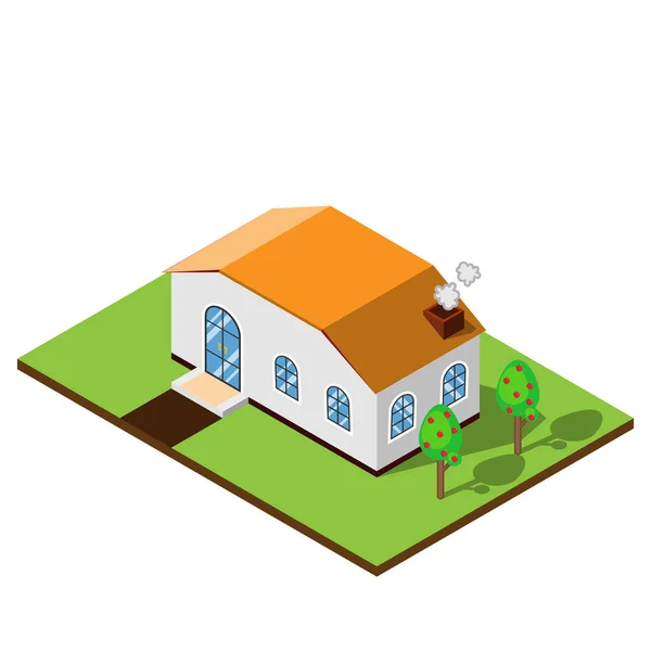 Town House Isometric Design View Trees Garden — Stock Vector