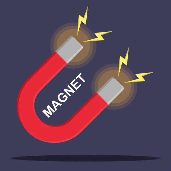 Magnet Tapal Kuda Merah Dengan Ikon Desain Datar Magnetisasi Konsep - Stok Vektor