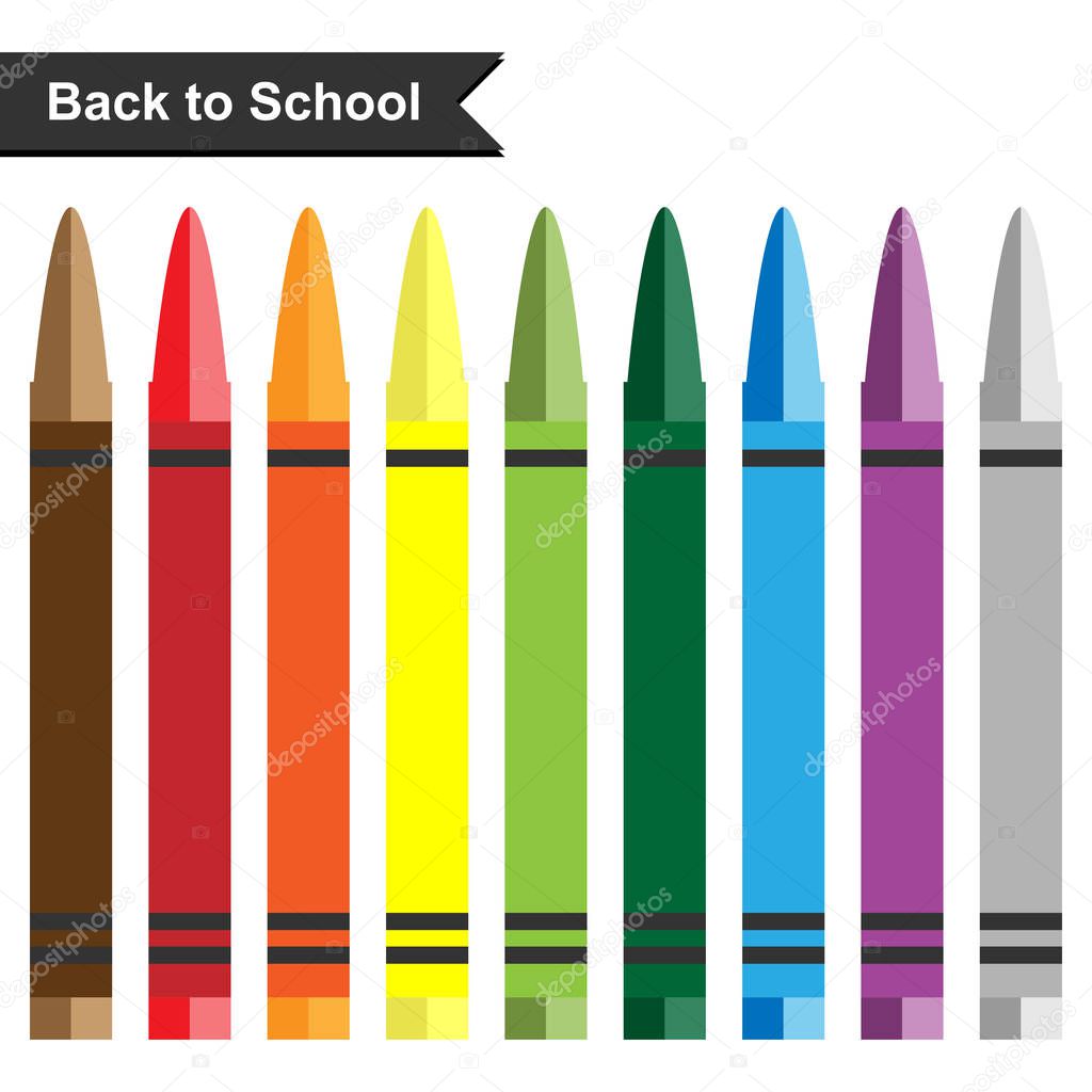 Set of Colorful crayon on white background, Vector illustration.