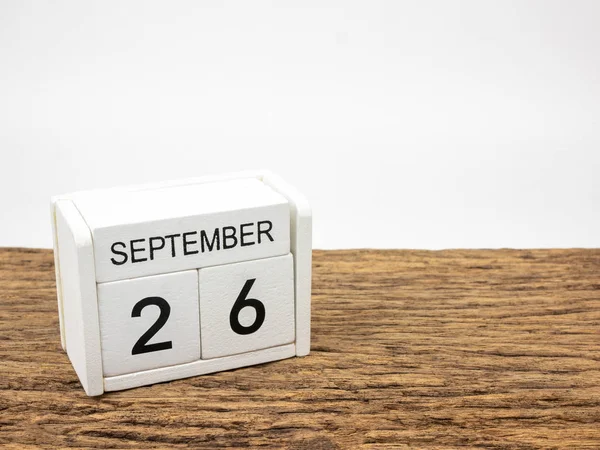September White Cube Wooden Calendar Vintage Wood White Background Autumn — Stock Photo, Image