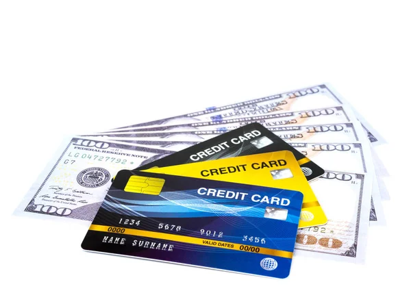 Beyaz backgroun izole amerikan doları nakit kredi kartı — Stok fotoğraf
