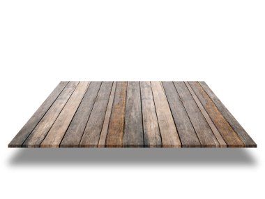 Boş vintage ahşap raf kırpma yolu ile beyaz arkaplan izole.