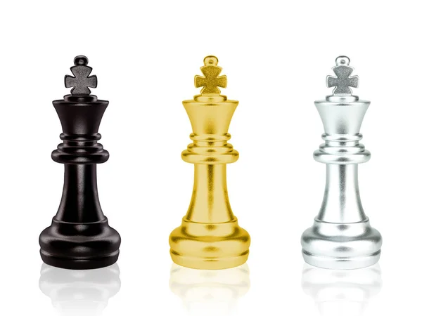 Черный Золотой Серебряный Король Шахматы Битва Белом Фоне — стоковое фото
