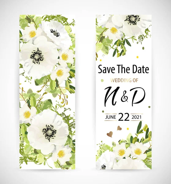 Γάμο Floral Πρότυπο Καλέσει Μοτίβο Λευκό Λουλούδι Στον Κήπο Παπαρούνας — Διανυσματικό Αρχείο