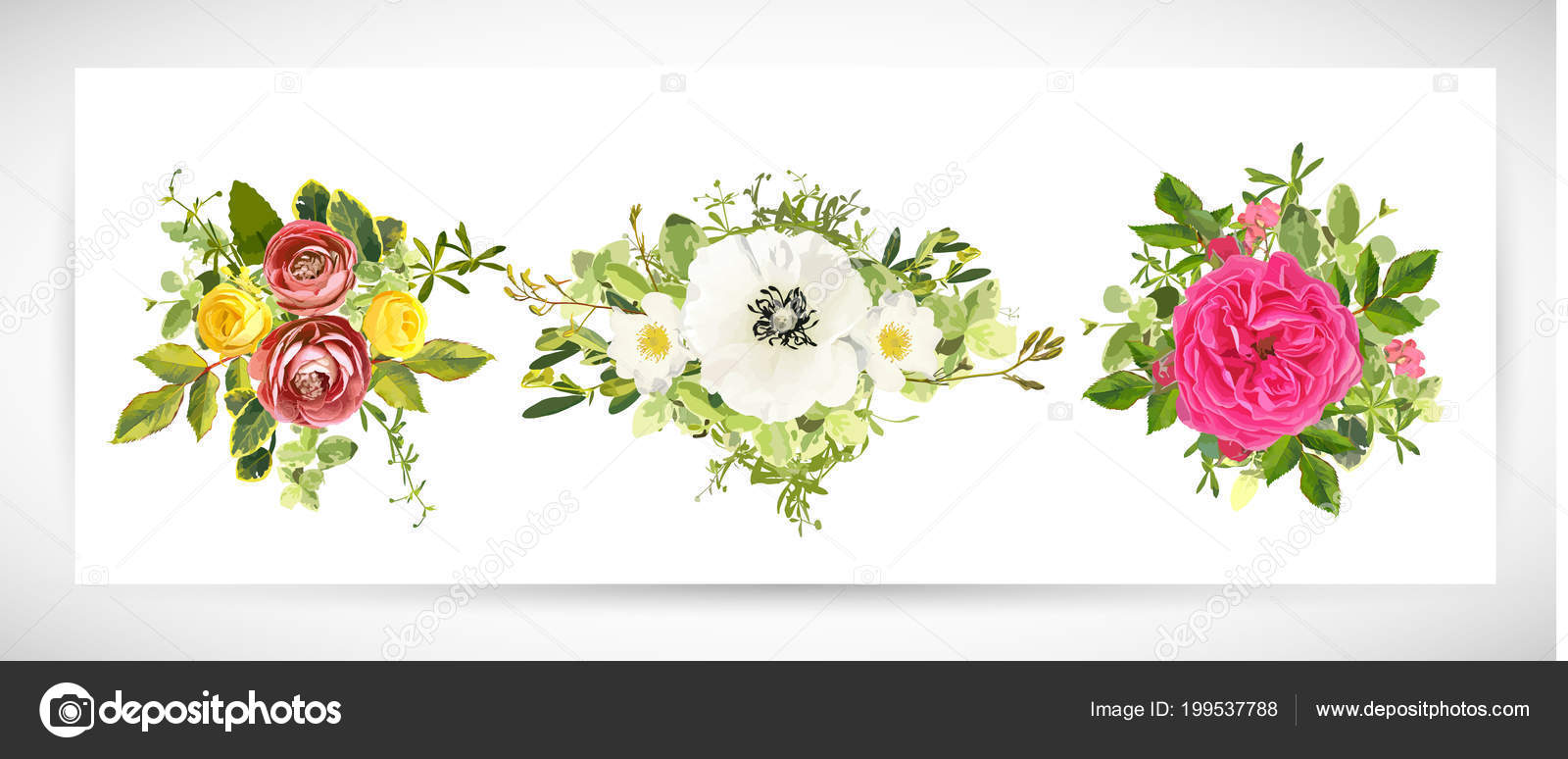 Floral Template Design Bouquet Flower Burgundy Ranunculus Yellow Orange White Stock Vector C Tolchik 199537788