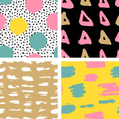 Trendy vektör Dikişsiz renkli desen fırça darbeleriyle. Arka plan duvar kağıdı, kapak için tasarım. El Soyut kartı, pastel ve altın renkleri çekilmiş. Vektör çizim