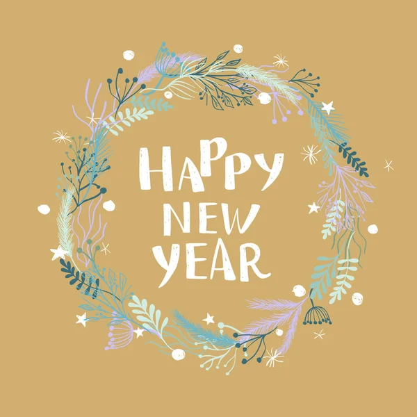 Happy New Year Hand Written Lettering Card Design Vector Illustration — Stock Vector