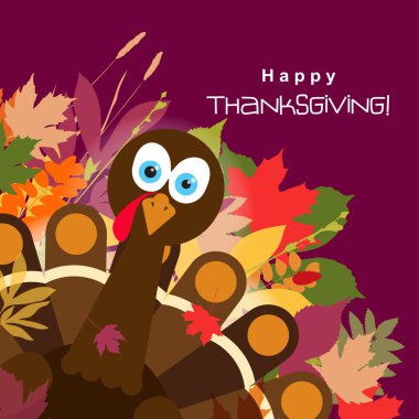 Mutlu Şükran günü hindisi, vektör çizim şablonu tebrik kartı