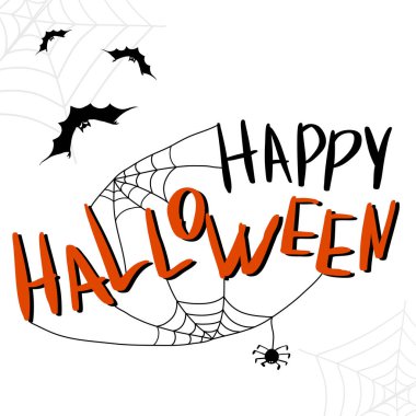 Başlık sayfası veya poster mutlu Halloween şablonu. Örümcek ve web ile tatil yazı. Vektör çizim