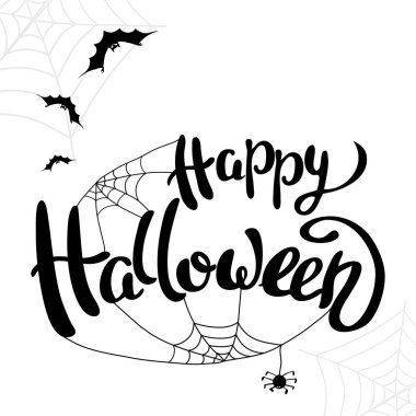 Başlık sayfası veya poster mutlu Halloween şablonu. Örümcek ve web ile tatil yazı. Vektör çizim