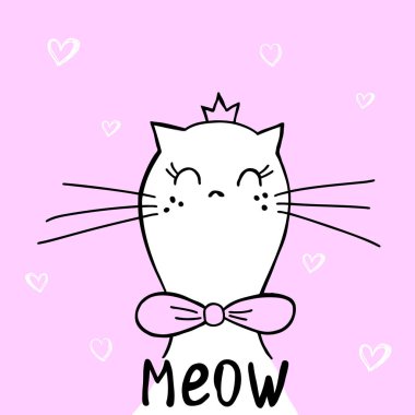 Vektör şablon kartı ile sevimli kedi. Bebek duş, Bebek odası poster, çocuklar ve bebek t-shirt ve kartları, poster, afiş için kart tasarımı.