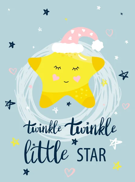 带字母的小星星和词组的矢量模板夜卡 设计卡片为婴儿送礼会 托儿所海报 孩子和婴孩 T恤和卡片 — 图库矢量图片