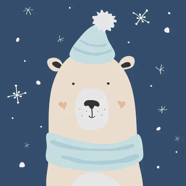 Lední Medvěd Těší Sníh Vánoční Zimní Vektorové Ilustrace Pro Design — Stockový vektor