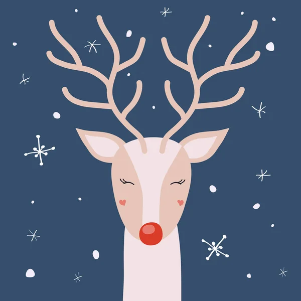 Hert Met Hoorns Genieten Van Sneeuw Kerstmis Winter Vector Illustratie — Stockvector