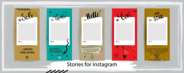 Trendy editable templates for instagram stories, vector illustration. Design backgrounds for social media. Hand drawn abstract card. clipart