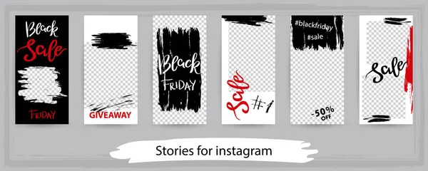 Trendy Editable Templates Instagram Stories Black Friday Sale Vector Illustration — Stock Vector