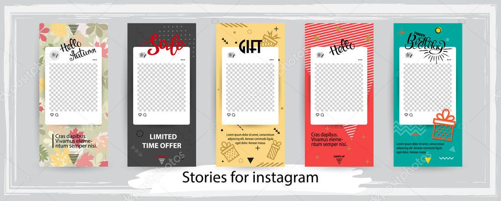 Trendy editable templates for instagram stories, black friday sale, gift, vector illustration. Design backgrounds for social media. Hand drawn abstract card.