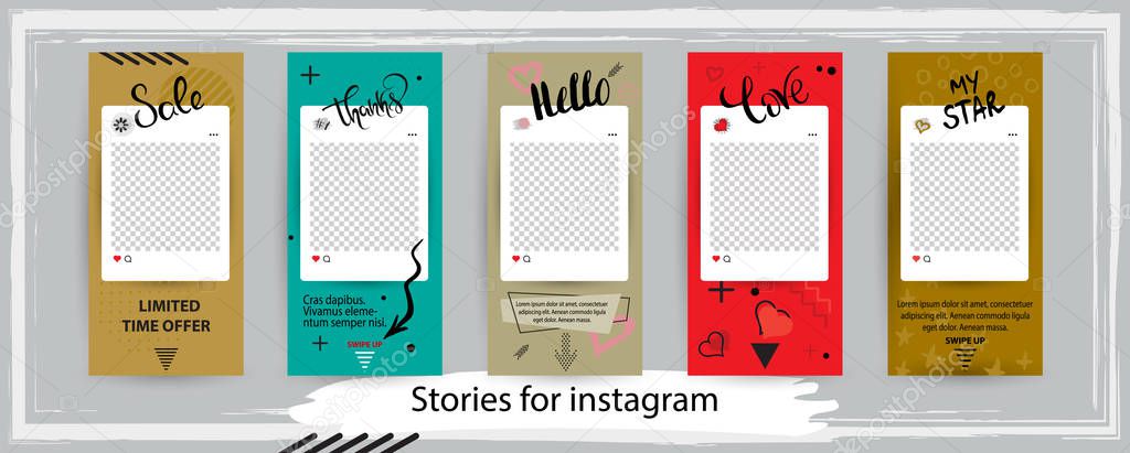 Trendy editable templates for instagram stories, vector illustration. Design backgrounds for social media. Hand drawn abstract card.