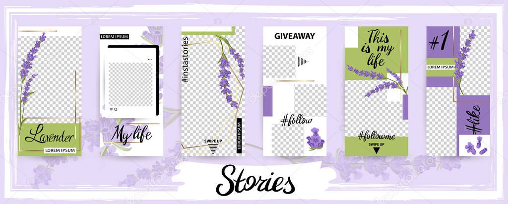 Trendy editable template for social networks stories (lavender), vector illustration. Design backgrounds for social media.