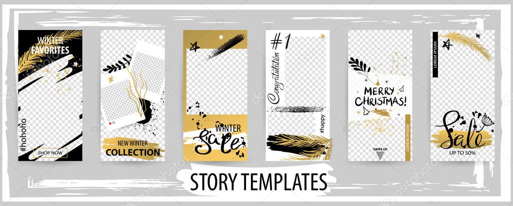 Trendy editable winter template for social networks stories, vector illustration. Design backgrounds for social media.