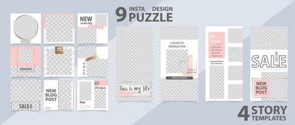 소셜 네트워크 스토리 및 게시물에 대 한 최신 편집 가능한 템플릿, — 스톡 벡터