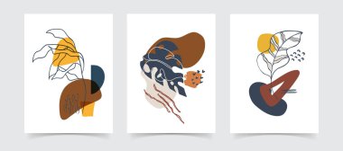 Soyut Boho çiçek çizgisi sanat vektörü arka planda kalır. Sosyal medya, kapak, vaka, tekstil, iç dekorasyon için el çizimi yaprakları ve çiçek sanatları arka planı.